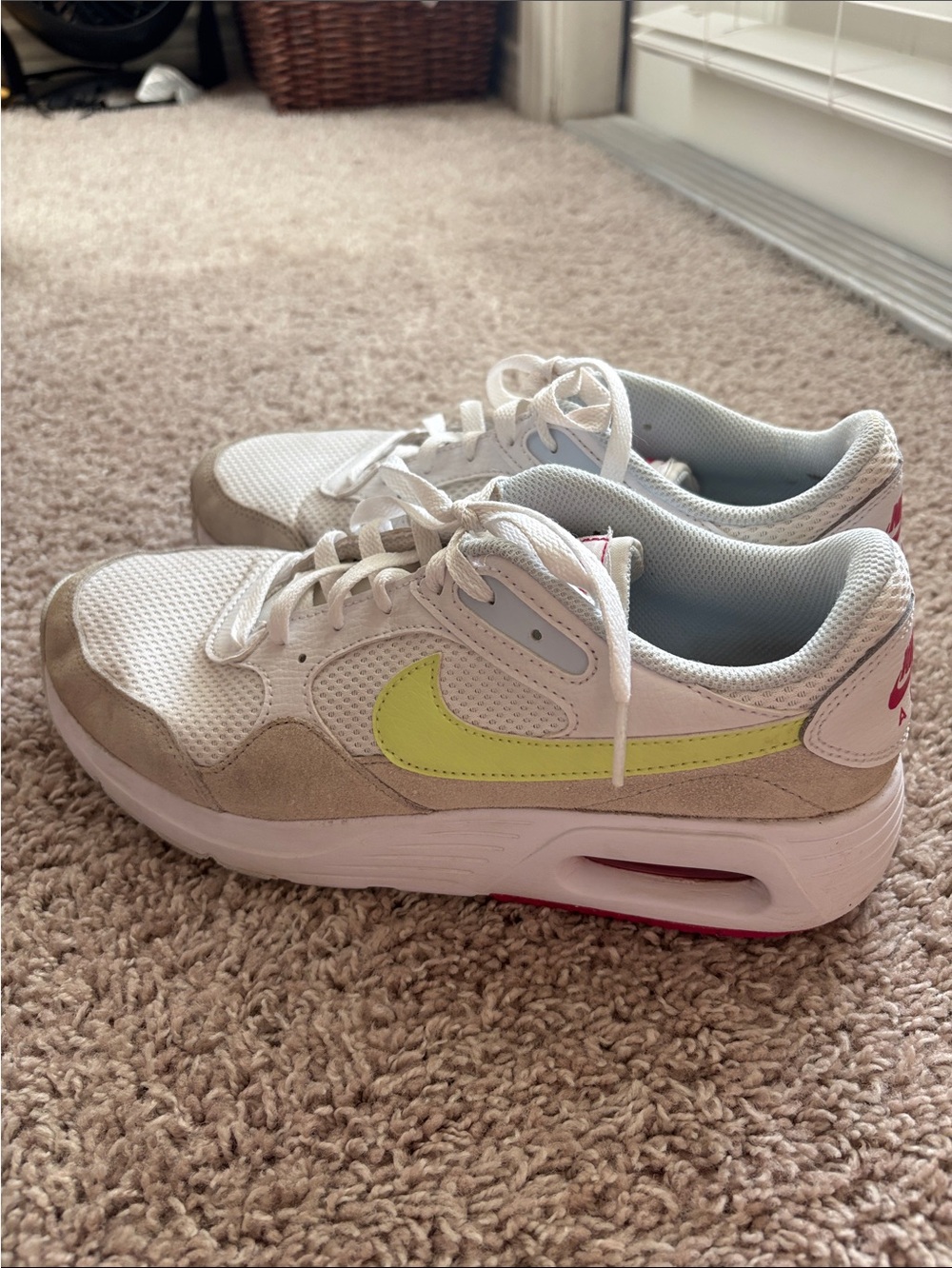 Nike White Sneakers with Neon Yellow Swoosh